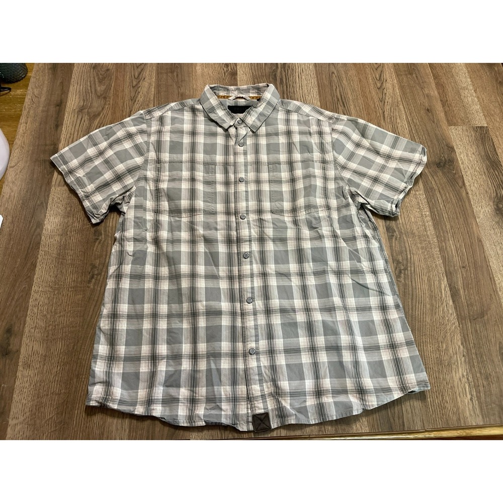DKOTA Shirt, Boy's Size XL, Gray White, Plaid, Button Up, Short Sleeve